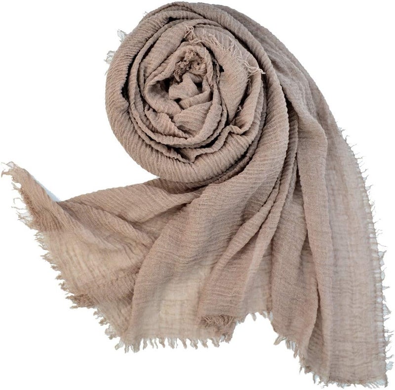 Wobe Women Summer Cotton Blend Crinkle Vintage Soft Long Scarf Linen Beach Shawl Wrap - Image 1